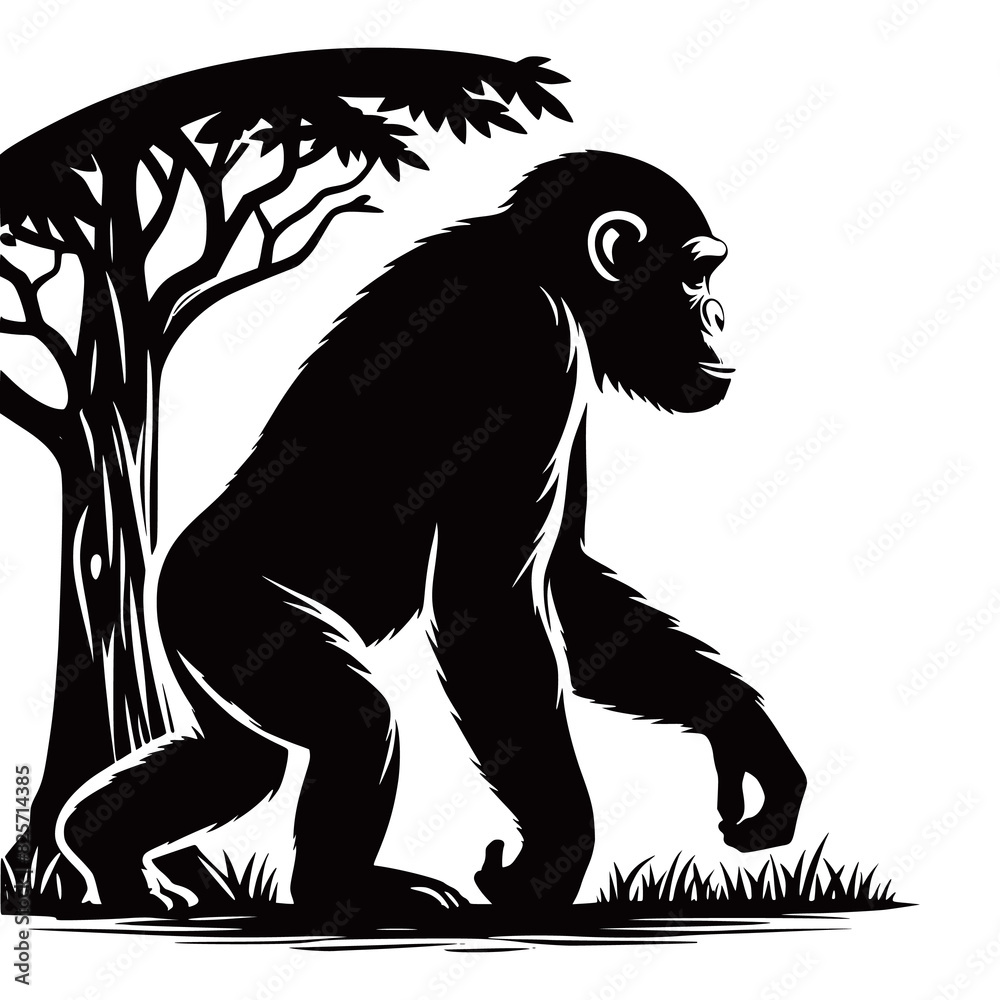 A gorilla silhouette isolated on white background generated by Ai A gorilla silhouette isolated on white background generated by Ai