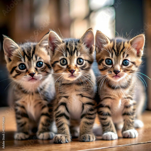 close up on adorable kittens indoors
