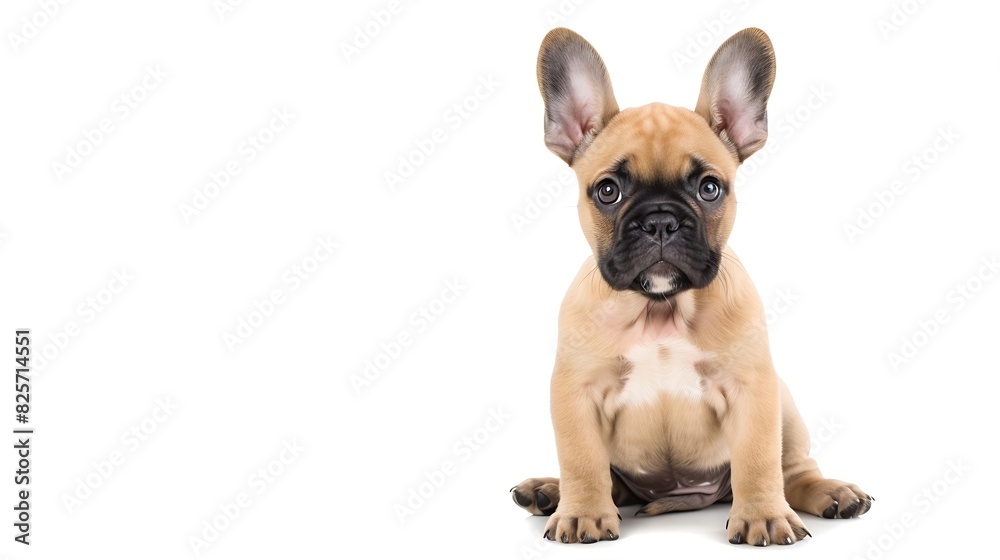 Curious French Bulldog puppy sits in  front view Isolated on white background : Generative AI