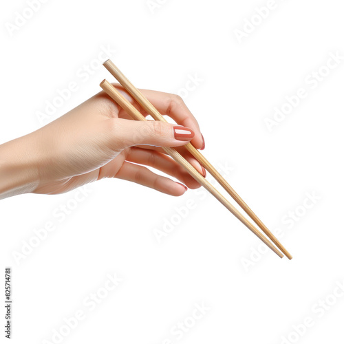 hand holding chopsticks isolated on transparent png