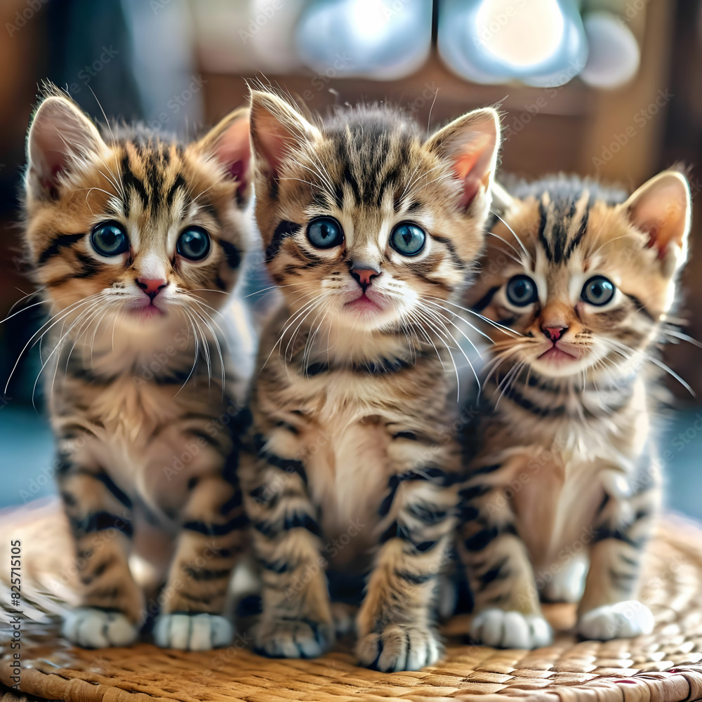 close up on adorable kittens indoors