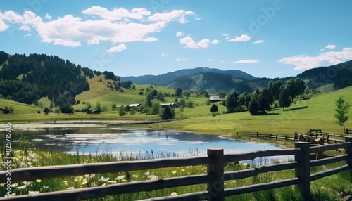 A stunning spring day landscaping views of fertile land surrounded beautiful green vegetation  wide stretches of hills and mountains with clear skies in spring