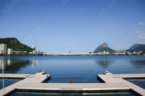 View of the beautiful scenery of Lagoa Rodrigo de Freitas, tourist spot in the city of Rio de Janeiro. photo