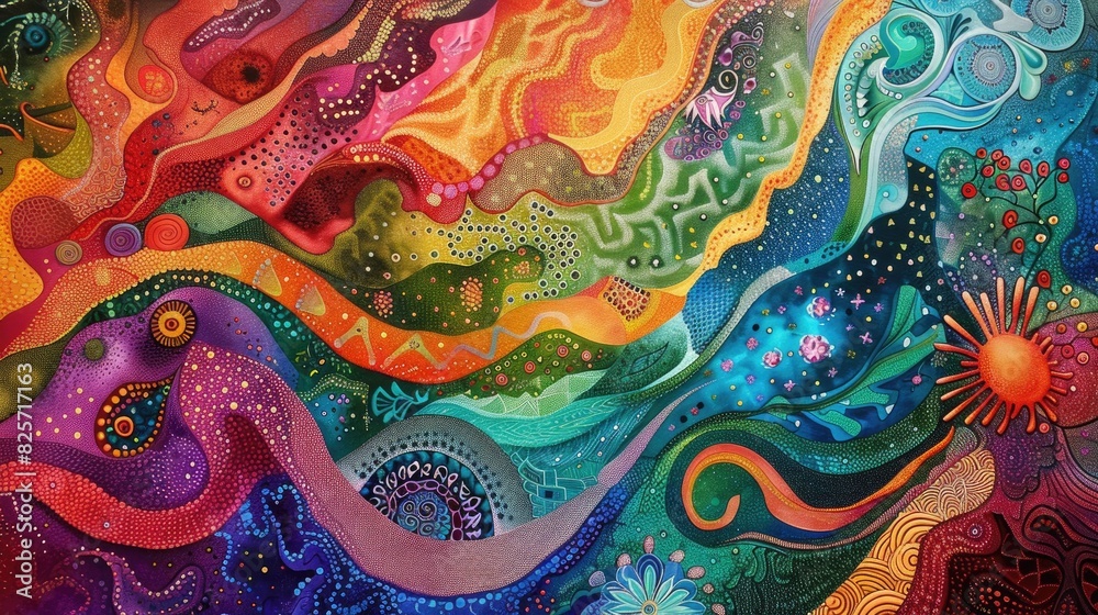 A fusion of vibrant colors colliding with intricate patterns, creating a visually arresting and lively scene.