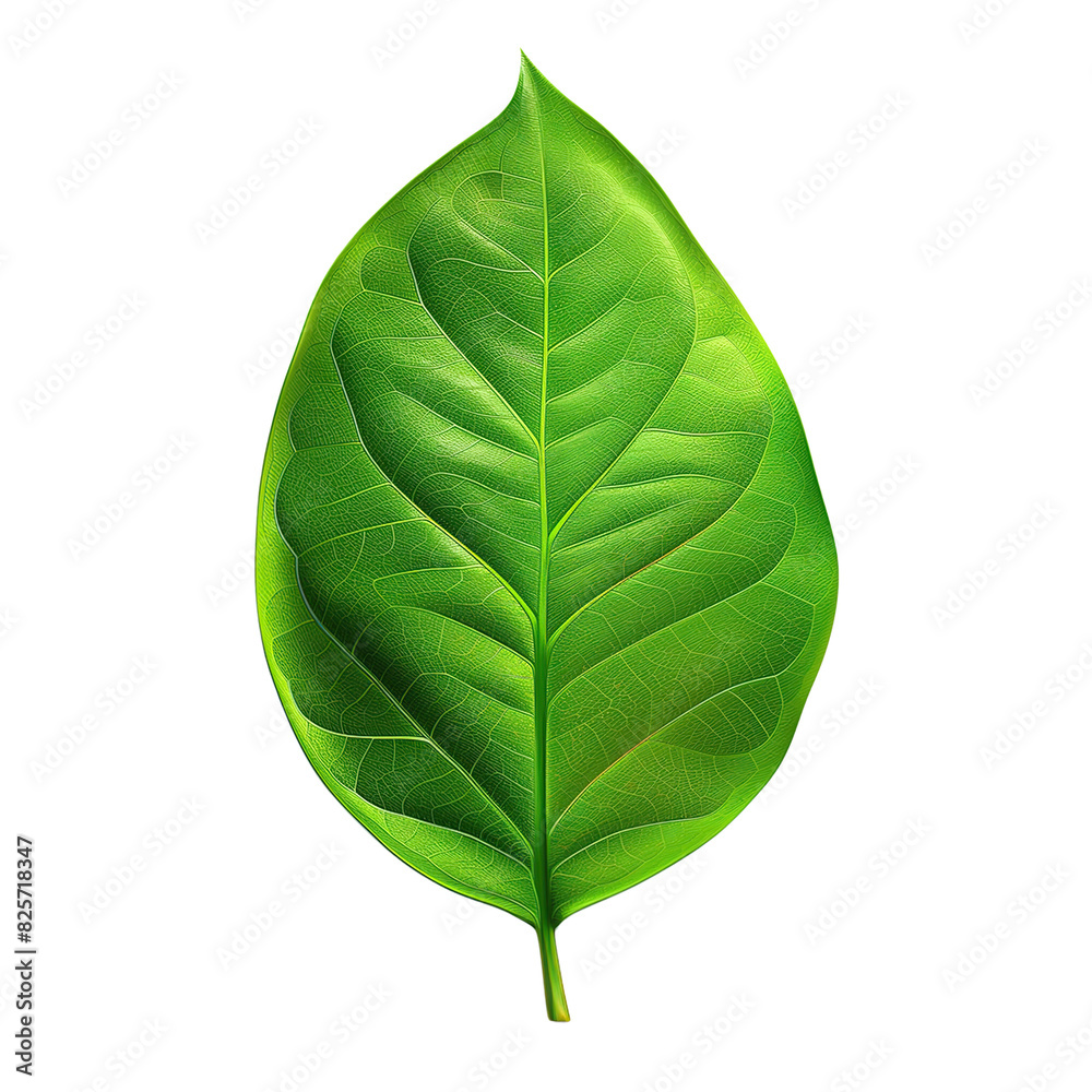 Obraz premium Top View Highly Detailed Green Leaf with Soft Shadow on Transparent