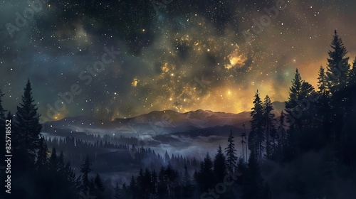 Landscape forest hills night sky concept © Michael