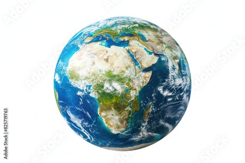 A detailed world globe  showcasing the vastness of our planet  isolated on pure white background.