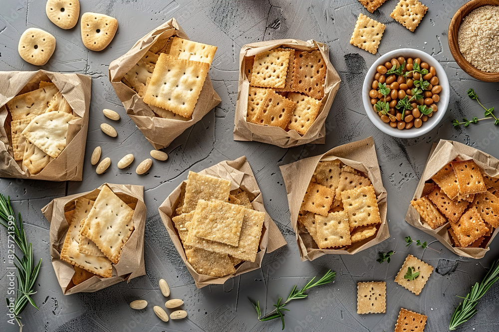 Snack foods in biodegradable packaging. Snack foods in biodegradable packaging.