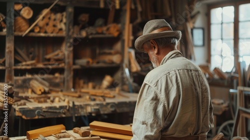 Craftsman shaping wood by hand  highlighting traditional carpentry skills 