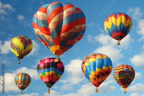 A cluster of colorful hot air balloons drifting lazily across the sky, their vibrant hues a celebration of freedom.