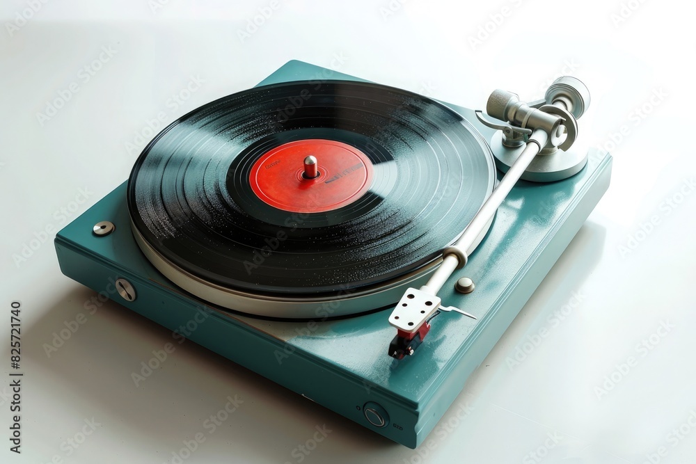 A classic vinyl record player, ready to spin beloved tunes, isolated on pure white background. A classic vinyl record player, ready to spin beloved tunes, isolated on pure white background.