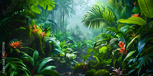 Lush Tropical Rainforest with Dense Vegetation   Vibrant Jungle Scene