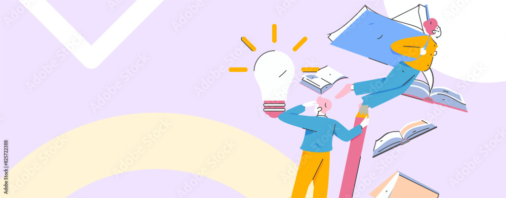 Fototapeta premium Education and learning people flat vector concept hand drawn illustration 