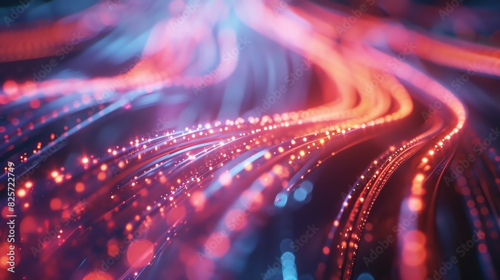 Fiber optic cables close up, focus on, copy space dynamic tones, Double exposure silhouette with data streams