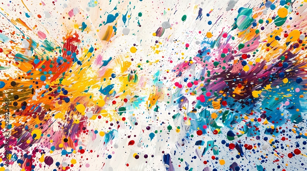 Splashes of color splattering across the canvas, forming a chaotic yet beautiful mosaic of expression