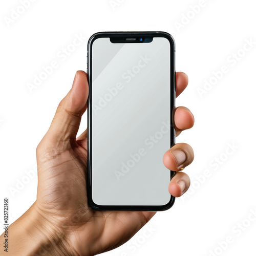 hand holding smart phone isolated on transparent png