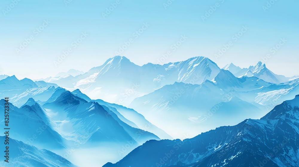 Obraz premium Snowcapped mountain peaks under a clear blue sky close up, focus on, copy space with crisp, cool tones Double exposure silhouette with a winter wonderland scene