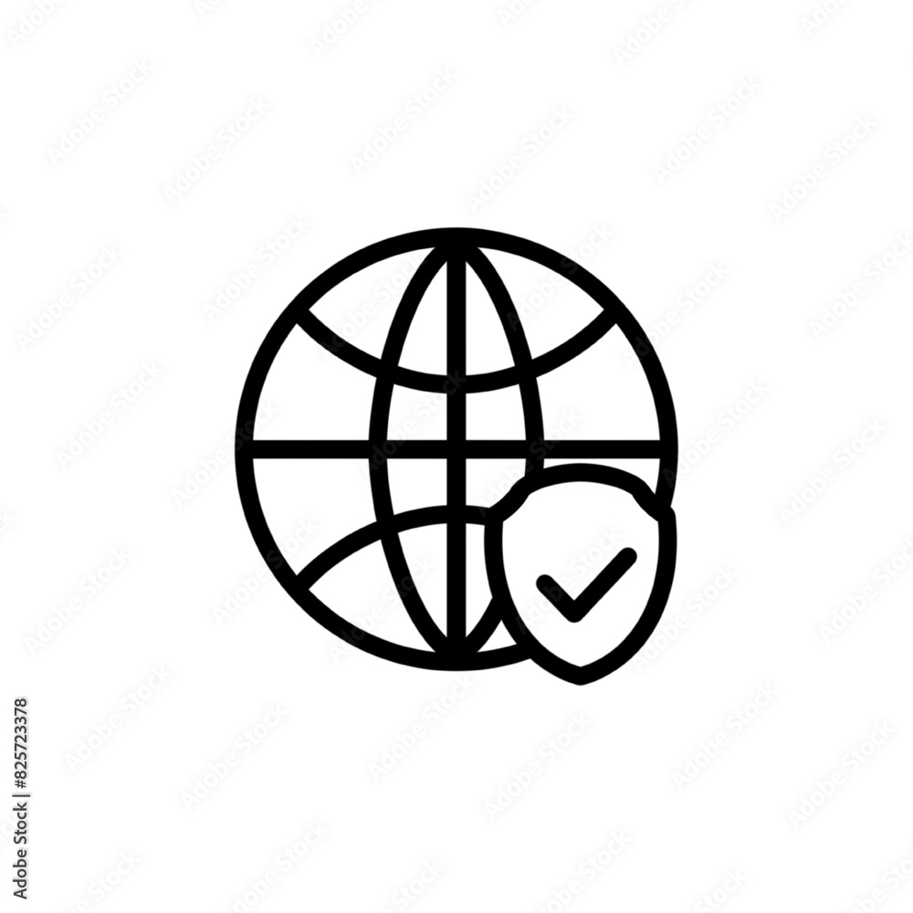 Shield globe icon. Shield with check mark in the middle Protection icon concept, sefty security protection Shield globe icon. Shield with check mark in the middle Protection icon concept, sefty security protection