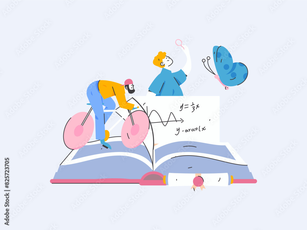 Obraz premium Education and learning people flat vector concept hand drawn illustration 