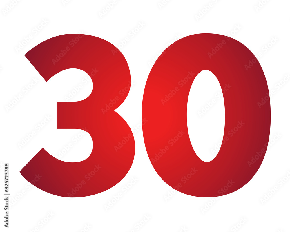 Red gradient color number 30 illustration on transparent background