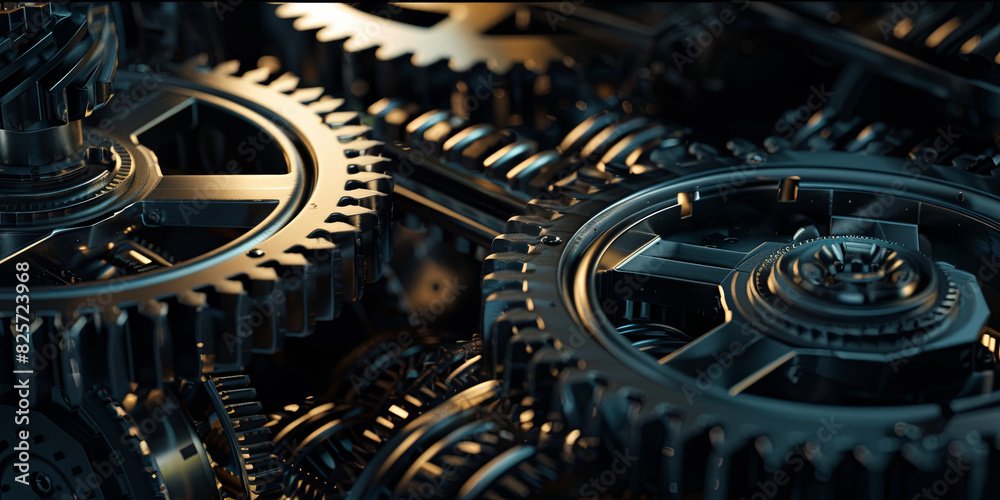 Fototapeta premium close up of various gears and machinery, generative AI