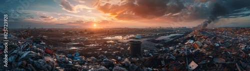 A desolate waste management facility overflowing with discarded material  photo