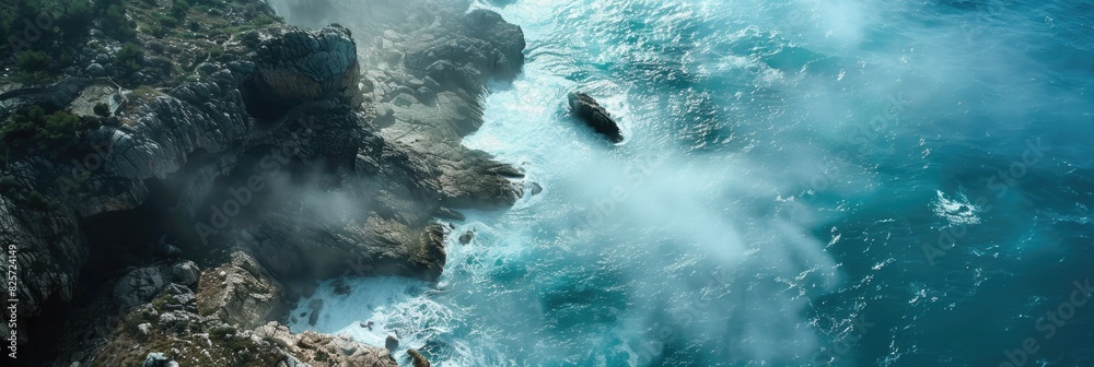 Aerial View of Sea Waves on Stunning Rocky Coastline in Montenegro