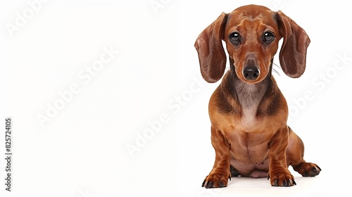 Dachshund sausage dog 1 year old sitting in front of white background   Generative AI