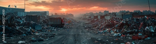 A desolate waste management facility overflowing with discarded material  photo