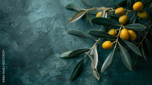 A terrestrial plant, olive tree with yellow olives and green leaves photo