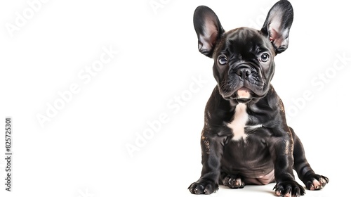 Curious French Bulldog puppy sits in  front view Isolated on white background   Generative AI