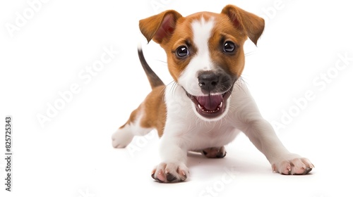 dog isolated on white background puppy isolated on white background dog puppy doggy pet Cute playful doggy or pet is playing and looking happy Concept of motion action movement cutout : Generative AI