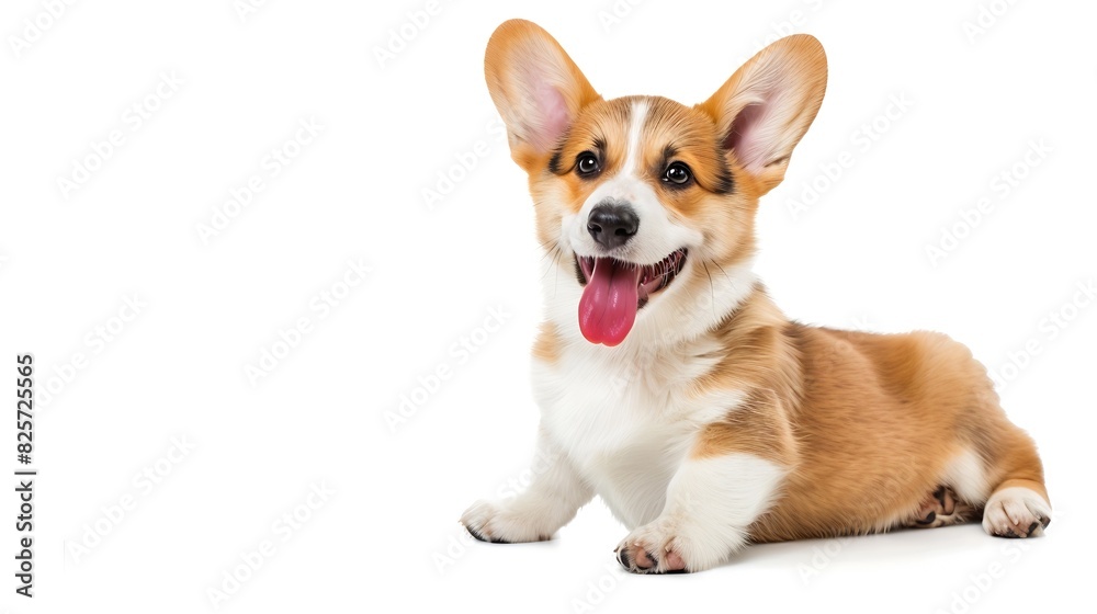 happy Puppy Welsh Corgi 14 Weeks old dog winking panting and sitting isolated on white : Generative AI happy Puppy Welsh Corgi 14 Weeks old dog winking panting and sitting isolated on white : Generative AI