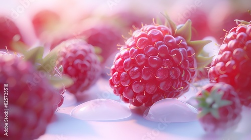 Enter a world where 3D-rendered raspberries reign supreme - each intricate detail expertly captured against a crisp white setting Let the visual dance of light and shadow on these photo