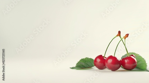 Cherry isolated Sour cherries with leaf on white background Sour cherri on white Full depth of field : Generative AI photo