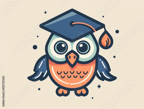 Cute cartoon owl wearing a graduation cap. Perfect for education, learning, and knowledge themes.