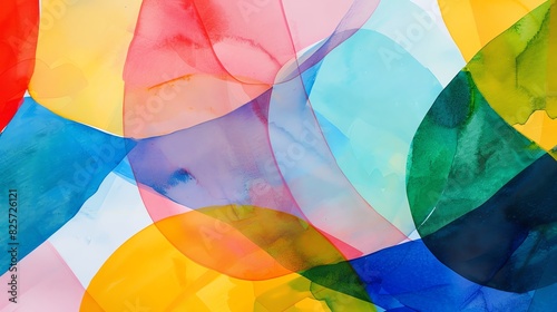 Watercolor texture with a playful blend of bright primary colors in abstract shapes