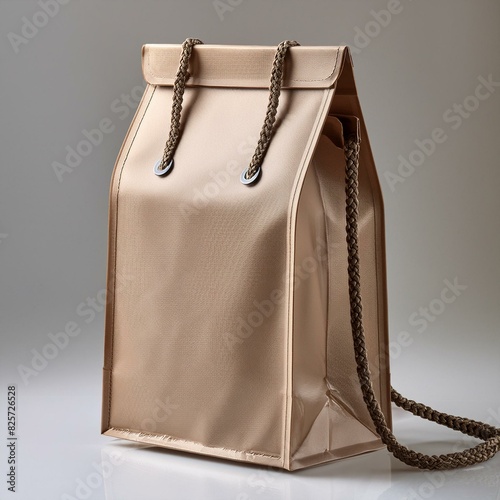 leather bag,A stylish of a paper bag with a ziplock, positioned upright on a white background perfect for  eco-friendly packaging solutions