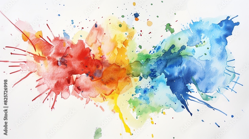 Obraz premium Bold watercolor splatters in primary colors, dynamic and artistic