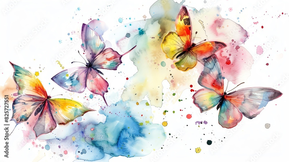 Delicate watercolor butterflies, whimsical and colorful