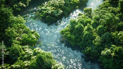 A winding river flows through the jungle illustrating the flux and flow of quantum particles. © Justlight