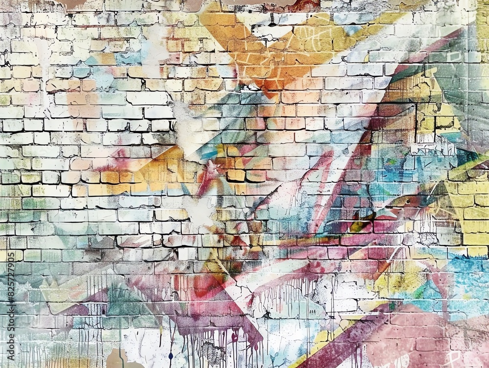 Rustic watercolor graffiti on a brick wall, faded and weathered street art