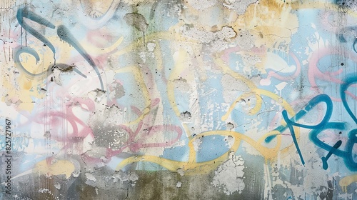 Subtle watercolor graffiti with pastel colors on concrete  soft urban texture