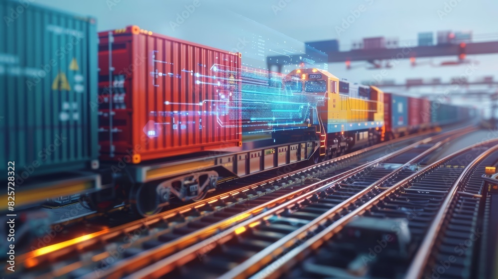 Close up of a freight train loaded with containers