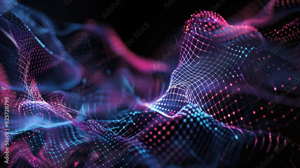 Abstract digital wave with flowing lines and dots in futuristic neon colors, ideal for technology and data visualizations. Abstract digital wave with flowing lines and dots in futuristic neon colors, ideal for technology and data visualizations.