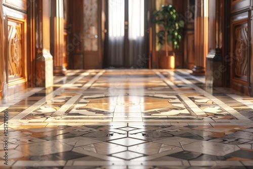 Frame mockup, a patterned floor that reflects the journey of a thousand miles beginning with a single step