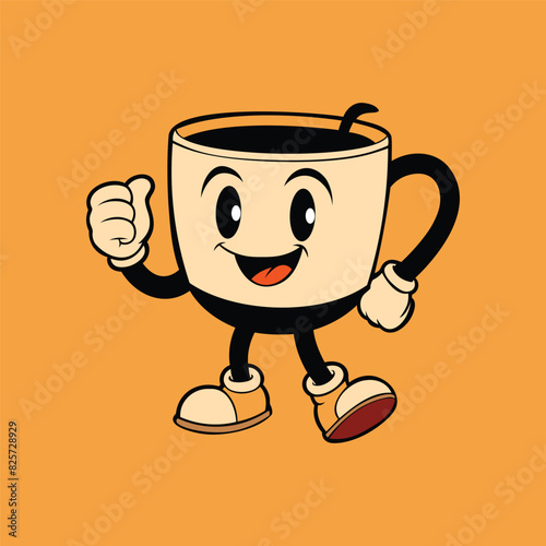 Retro style animated cup of tea relax and happy cartoon stlyle illustration