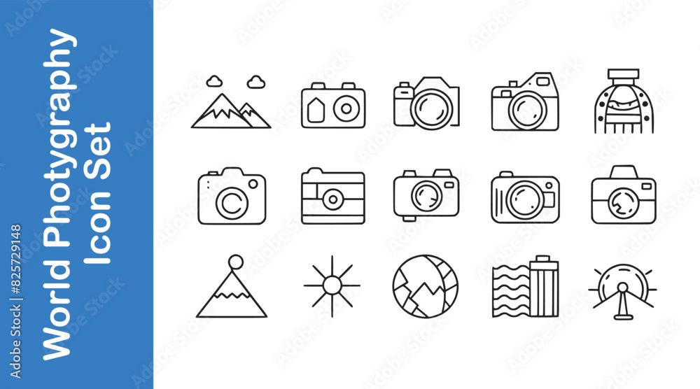 World photography Icons set with editable vector outline.