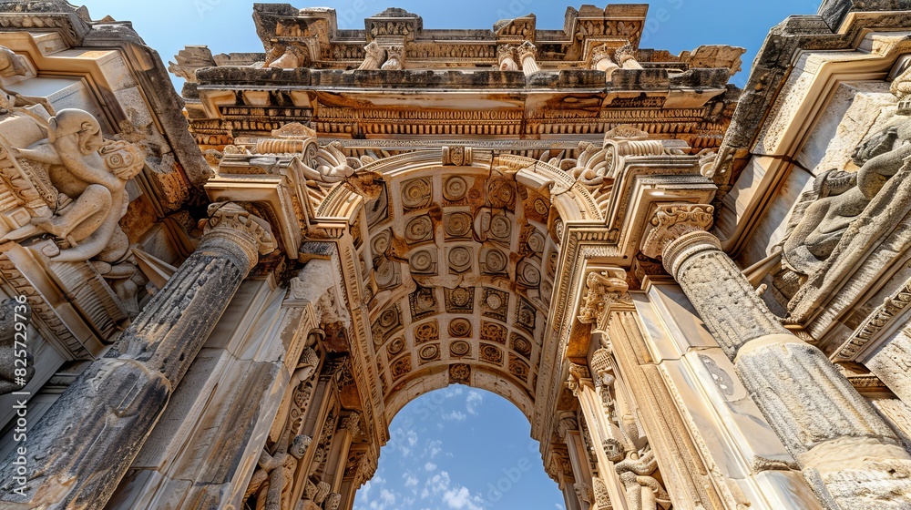Fototapeta premium Majestic Ancient Stone Archway with Mythological Carvings Evoking Awe and Grandeur