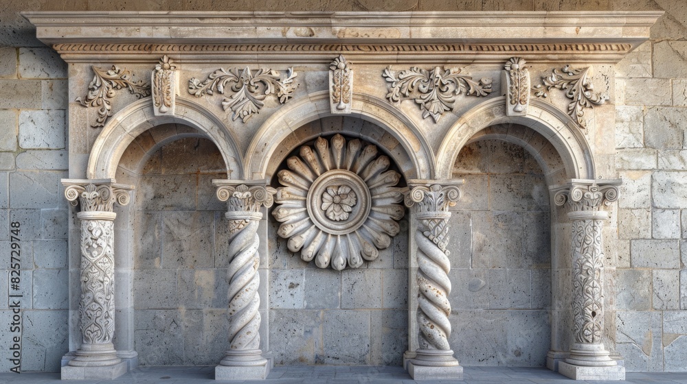 Obraz premium Architectural Elegance: Romanesque Stone Archway with Intricate Detailing